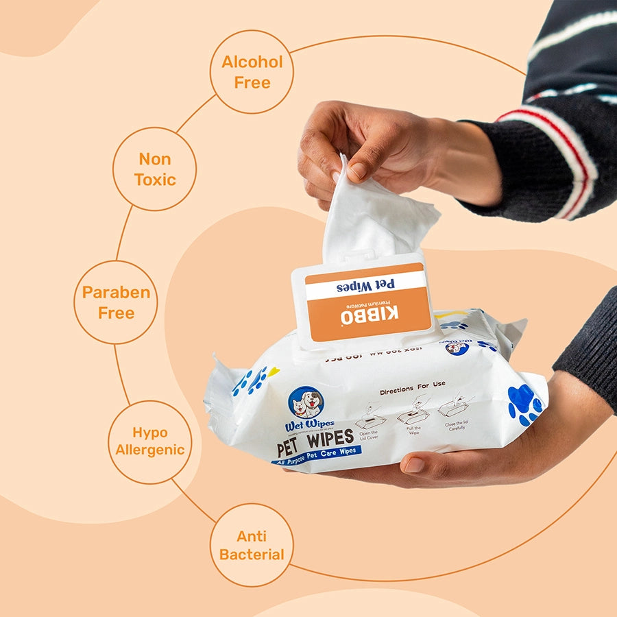 Kibbo Non-Alcoholic Pet Wipes | Paraben Free and Non Toxic | 100 Count (Pack of 2)