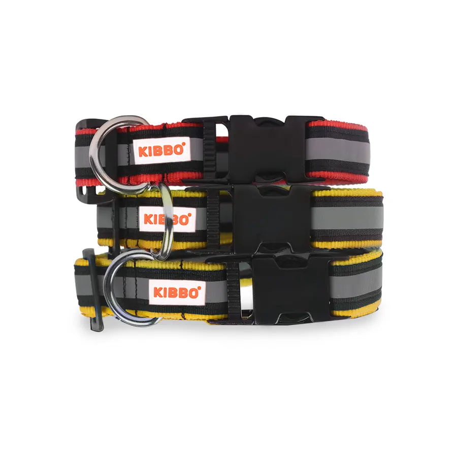 Reflective Nylon Pet Collar with D-Ring Red & Yellow