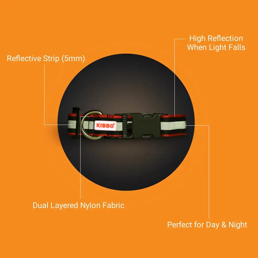 Dual Layered Reflective Nylon Pet Collar with D-Ring, Red - Pack of 5