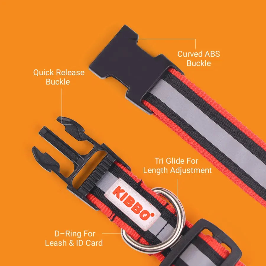 Dual Layered Reflective Nylon Pet Collar with D-Ring, Red - Pack of 5