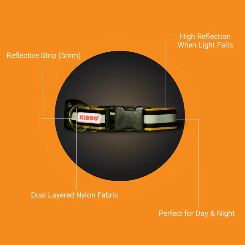 Reflective Nylon Pet Collar with D-Ring yellow