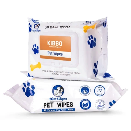 Keep your pets clean, comfortable and happy with Kibbo Wet Wipes - a must have for every pet parent. Designed with love and care, these premium wipes are made from non-woven material and enriched with all natural ingredients, ensuring a gentle yet effective clean for your furry friend. Whether it’s muddy paws, messy faces or those hard to reach spots, Kibbo Wet Wipes are the ultimate solution. Free from paraben and alcohol, they’re safe on even the most sensitive skin. Moreover, these wipes are sterilized and handled with zero human touch, meeting the highest standards of hygiene with export-approved quality. Invest in Kibbo Wet Wipes to make cleanup quick, easy and stress free for you and your pet. Gentle on Sensitive Skin: Crafted with natural ingredients and free from paraben and alcohol, these wipes are perfectly safe for pets, ensuring a soothing and no irritation cleaning experience. Made with Non-Woven Material: The premium non-woven material offers a soft yet durable texture, making it effective for removing dirt and grime without being harsh on your pet's delicate coat. Sterilized for Hygiene: Each wipe undergoes a sterilization process, guaranteeing the highest level of cleanliness and safety for your furry friends. No Human Touch During Production: Manufactured in a completely automated setup, these wipes ensure absolute hygiene with zero human contact, providing pet parents with peace of mind. Export Approved Quality: Meeting international standards, these wipes are approved for export, reflecting their superior quality for pet care. Safe and Effective Cleaning: Infused with natural, pet-friendly ingredients, these wipes are perfect for cleaning paws, fur and other hard to reach areas without leaving any residue. Portable and Convenient: Designed for on the go use, Kibbo Wet Wipes are a handy solution for unexpected messes during walks, road trips or outdoor adventures. Eco Friendly and Responsible: Manufactured with sustainability in mind, these wipes align with eco-conscious values while maintaining the highest performance standards